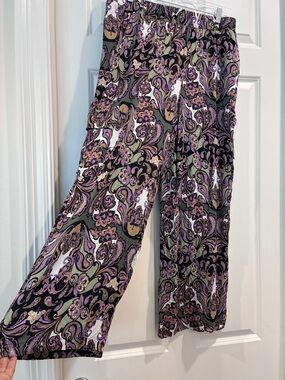 Tahari Paisley Wide-Leg Pants in Black, Purple and Olive